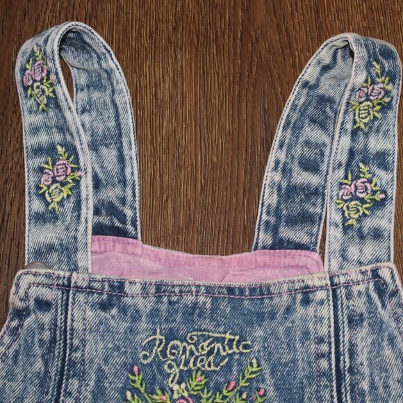 Girls Vintage Popsicle Acid Wash Pleated Front Overalls Denim Jeans Floral sz 4 - Picture 7 of 12